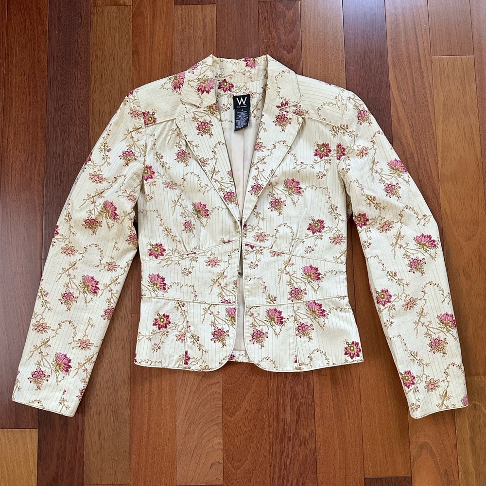 Sweet Floral & Metallic Pinstripe Blazer Jacket